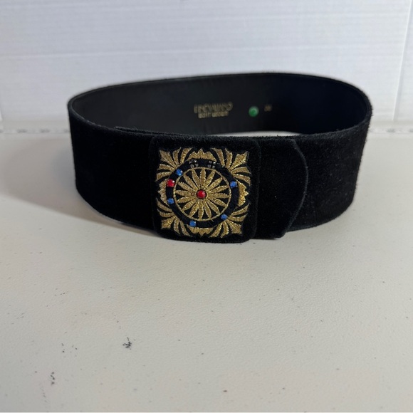 Vintage  80s Rare Dino Valiano Black Gold Adjustable Snap Belt Size 38 - Picture 2 of 13
